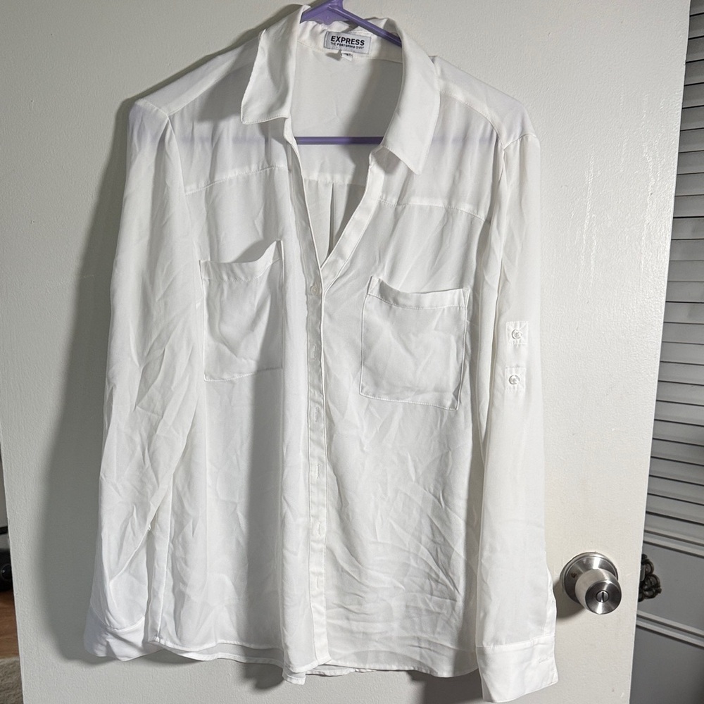 Express Men's Casual White Button Down Shirt